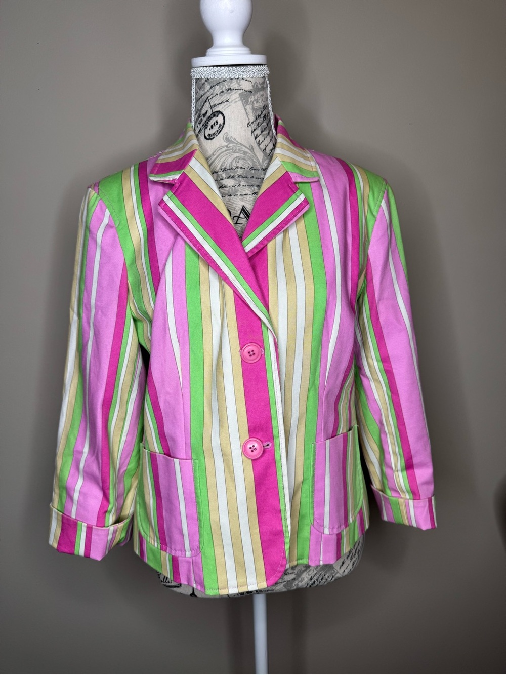 Rafaella Pink, Green & Cream Striped Blazer
